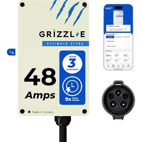 Grizzl-E 48A Ultimate Level 2 Fast Electric Vehicle (EV) Charger, UL Tested and Certified, Metal Case, Indoor/Outdoor Electric Car Fast Charging Station, Hardwired, Classic Black, J1772