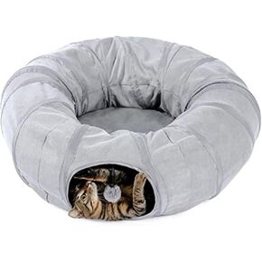 Cat Tunnel Bed for Indoor Cats，Large cat Donut Tunnel 3 Forms Peekaboo cat cave with Washable Cushion Multifunctional Cat Toys for Cats Rabbit, Ferret，Cat Bed + Cat Tunnel+Cat Toys