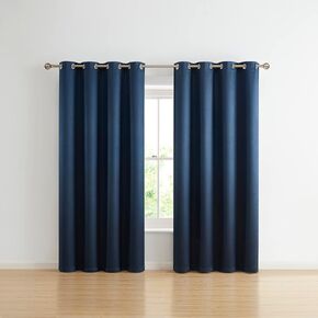 EVERDARK Miami Room Darkening Grommet Curtains – Energy-Saving, Privacy Enhancing & Sleep Improving – Solid Color Panels for Bedroom & Living Room – Navy (52 Inches Wide by 63 Inches Long)