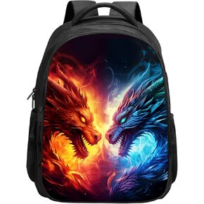 حقيبة ظهر تنين للأطفال الأولاد والبنات، حقيبة كتب كول فاير آند آيس دراجون، حقائب مدرسية من النايلون للأطفال الابتدائية، حقائب كتب تنين للأطفال حقيبة ظهر كاجوال للسفر، 15.7 بوصة، أزرق أحمر in Kuwait