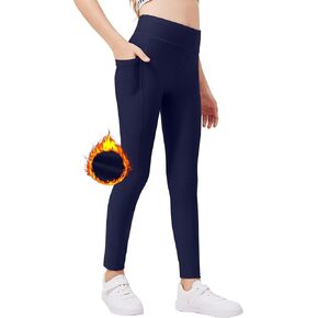 Zaclotre Girls Fleece Lined Leggings Warm Winter Running Tights for Kids High Waist Athletic Yoga Pants with Pockets