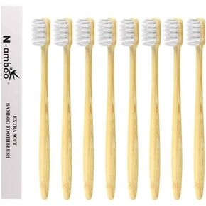 Super Soft Toothbrush Bamoo Toothbrush 10000 Nano Bristles White Extra Soft Bristles Pack of 8