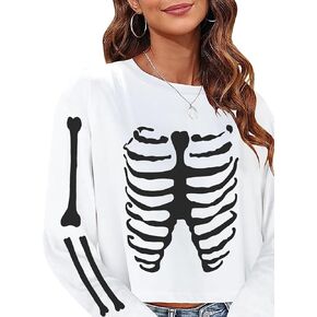 Sumtory Women Halloween Theme Skeleton Print Long Sleeve Sweatshirt Tops