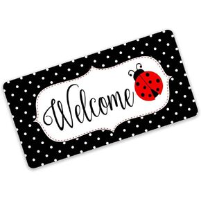 Eeypy Black and White Polka Dot Ladybug Welcome Sign Spring Ladybug Decoration Wood Sign for Wreaths Wood Sign for Crafts 6x12 Inch