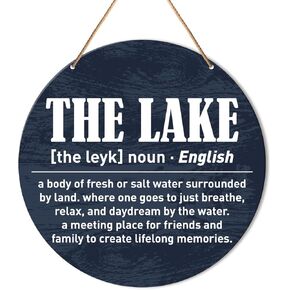 Muktoujaumai Lake House Wall Decor, Summer Country Lake Round Hanging Sign Decor Lake Life Wall Decorations Rustic Wood Sign for Home, Housewarming Gift for Lake House, Lake Definition