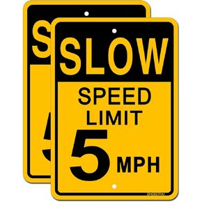 Slow Down Speed Limit 5MPH Sign (2 Pack),18 x 12 Inches Street Safety Protect Yard Sign Rust Free Aluminum Waterproof and Durable Ink