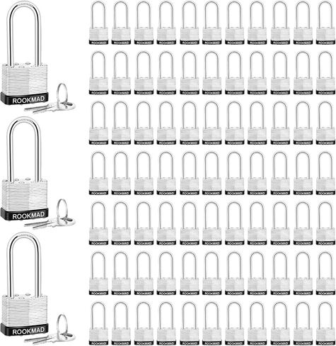 Keyed Padlocks, Laminated Steel Padlock, Keyed Alike Locks with Same Keys, PE Plastic Hoop, The Lead Content of This Pad Lock complies with CA65, 60 Pack in Kuwait