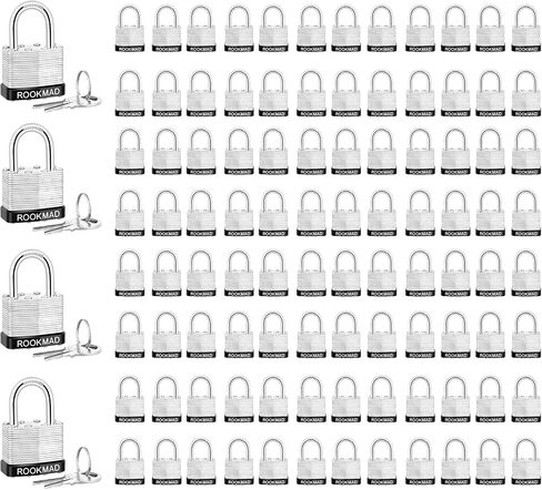 Keyed Padlocks, Laminated Steel Padlock, Keyed Alike Locks with Same Keys, PE Plastic Hoop, The Lead Content of This Pad Lock complies with CA65, 60 Pack in Kuwait