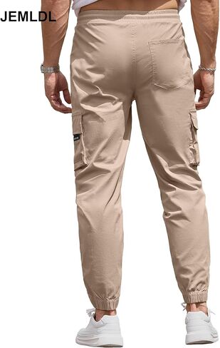 بنطال Cargo Jogger للرجال بخصر مطاطي ورباط وقصة ضيقة مع جيوب بسحاب من القطن للرجال in Kuwait