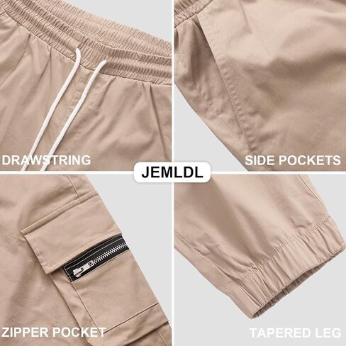 بنطال Cargo Jogger للرجال بخصر مطاطي ورباط وقصة ضيقة مع جيوب بسحاب من القطن للرجال in Kuwait