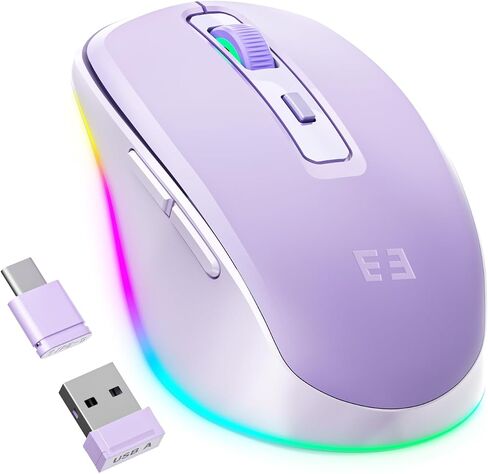 seenda Wireless Mouse, Type C Mouse with Jiggler - Light Up USB C Mouse, USB&Type C Receiver, Build-in Jiggler Mover Compatible with MacBook,iPad,Windows Tablet/Laptop/Computer, Brown in Saudi Arabia