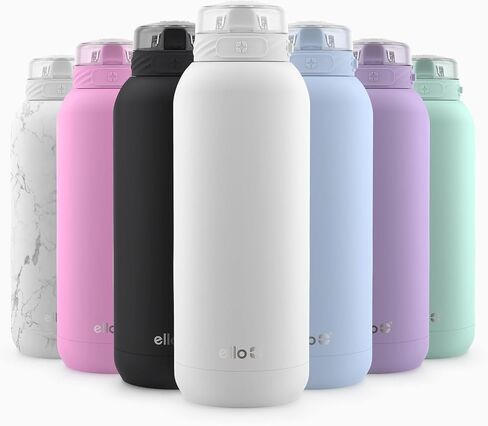 Ello Cooper 32oz Stainless Steel Water Bottle Vacuum Insulated with Straw and Carry Handle, Leak Proof Locking Lid with Soft Silicone Spout, Dishwasher Safe, Winter Solstice in Kuwait