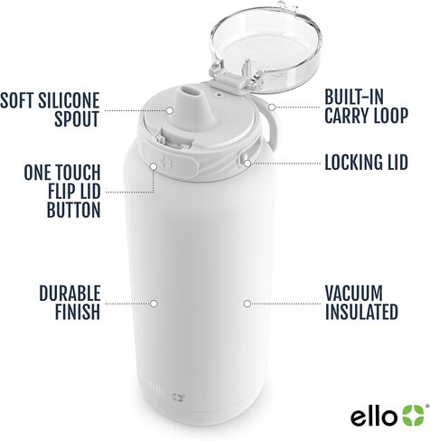 Ello Cooper 32oz Stainless Steel Water Bottle Vacuum Insulated with Straw and Carry Handle, Leak Proof Locking Lid with Soft Silicone Spout, Dishwasher Safe, Winter Solstice in Kuwait