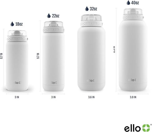 Ello Cooper 32oz Stainless Steel Water Bottle Vacuum Insulated with Straw and Carry Handle, Leak Proof Locking Lid with Soft Silicone Spout, Dishwasher Safe, Winter Solstice in Kuwait