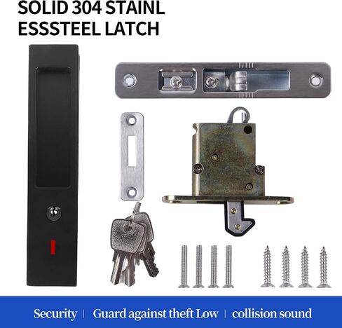 7" Black Privacy Pocket Door Lock Hardware, Patio Sliding Door Handle Set,Concealed Recessed Door Handle Door Lock Furniture Hardware Door Locks for Many Scenarios Bathroom, Barn,Bedroom(no Need Keys) in Saudi Arabia