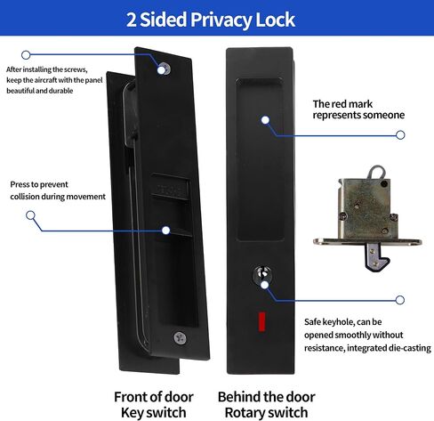 7" Black Privacy Pocket Door Lock Hardware, Patio Sliding Door Handle Set,Concealed Recessed Door Handle Door Lock Furniture Hardware Door Locks for Many Scenarios Bathroom, Barn,Bedroom(no Need Keys) in Saudi Arabia