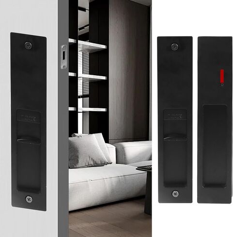 7" Black Privacy Pocket Door Lock Hardware, Patio Sliding Door Handle Set,Concealed Recessed Door Handle Door Lock Furniture Hardware Door Locks for Many Scenarios Bathroom, Barn,Bedroom(no Need Keys) in Saudi Arabia