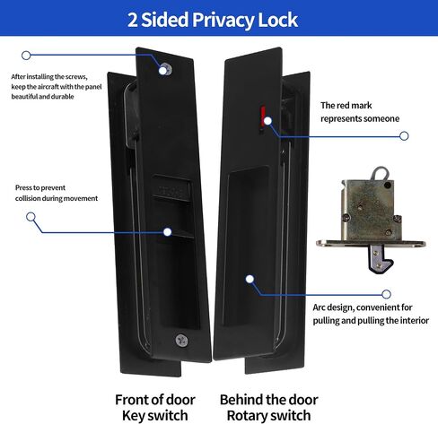 7" Black Privacy Pocket Door Lock Hardware, Patio Sliding Door Handle Set,Concealed Recessed Door Handle Door Lock Furniture Hardware Door Locks for Many Scenarios Bathroom, Barn,Bedroom(no Need Keys) in Saudi Arabia