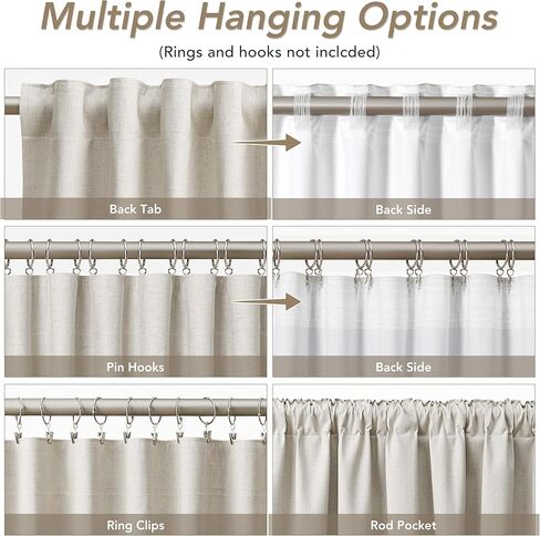 كتان رمادي بيج 100% ستائر تعتيم طويلة جدًا لغرفة النوم بطول 105 بوصة، ستائر حديثة من الأرض إلى السقف تحجب الضوء، ستائر خلفية حرارية، ستائر جيب لغرفة المعيشة 52 × 105 in Kuwait