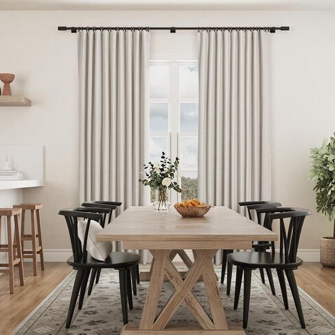 كتان رمادي بيج 100% ستائر تعتيم طويلة جدًا لغرفة النوم بطول 105 بوصة، ستائر حديثة من الأرض إلى السقف تحجب الضوء، ستائر خلفية حرارية، ستائر جيب لغرفة المعيشة 52 × 105 in Kuwait