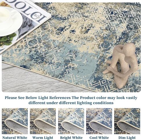 Large Rug 8x10 Machine Washable Area Rug Modern Rug Non Slip Soft Rug Living Room Rug Accent Throw Rugs for Dining Room, Cream/Blue in Saudi Arabia