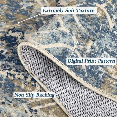 Large Rug 8x10 Machine Washable Area Rug Modern Rug Non Slip Soft Rug Living Room Rug Accent Throw Rugs for Dining Room, Cream/Blue in Saudi Arabia