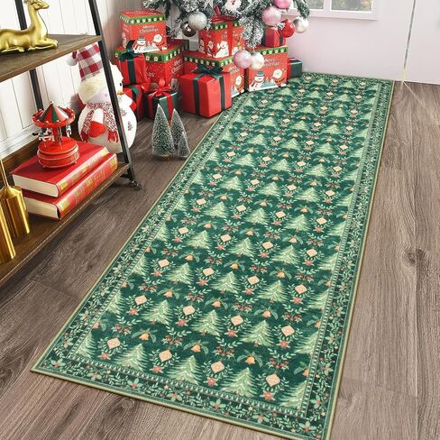 Christmas 2x4 Rug, Non Slip Beige Entryway Rug Ultra-Thin Christmas Door Mat Kitchen Rug, Tree Pattern Print Soft Home Decor for Bathroom Bedroom Sink in Saudi Arabia