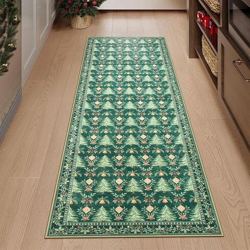 Christmas 2x4 Rug, Non Slip Beige Entryway Rug Ultra-Thin Christmas Door Mat Kitchen Rug, Tree Pattern Print Soft Home Decor for Bathroom Bedroom Sink in Saudi Arabia