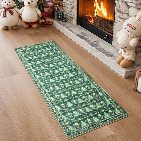Christmas 2x4 Rug, Non Slip Beige Entryway Rug Ultra-Thin Christmas Door Mat Kitchen Rug, Tree Pattern Print Soft Home Decor for Bathroom Bedroom Sink in Saudi Arabia