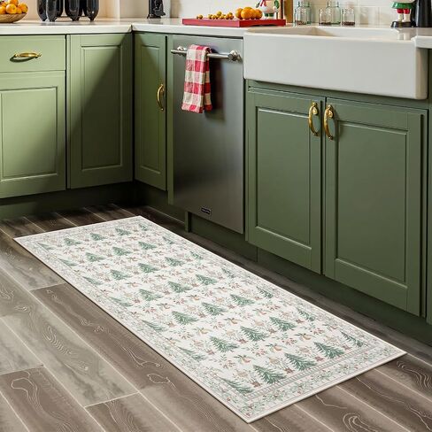 Christmas 2x4 Rug, Non Slip Beige Entryway Rug Ultra-Thin Christmas Door Mat Kitchen Rug, Tree Pattern Print Soft Home Decor for Bathroom Bedroom Sink in Saudi Arabia