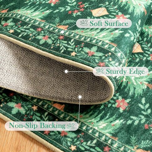 Christmas 2x4 Rug, Non Slip Beige Entryway Rug Ultra-Thin Christmas Door Mat Kitchen Rug, Tree Pattern Print Soft Home Decor for Bathroom Bedroom Sink in Saudi Arabia