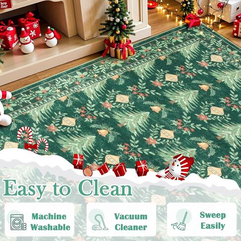 Christmas 2x4 Rug, Non Slip Beige Entryway Rug Ultra-Thin Christmas Door Mat Kitchen Rug, Tree Pattern Print Soft Home Decor for Bathroom Bedroom Sink in Saudi Arabia