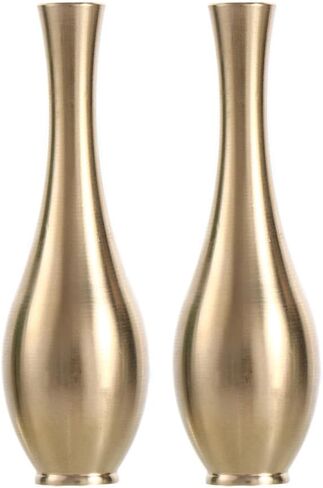 Pokinge 2 قطعة 60 مم/2.3 بوصة مزهرية صغيرة من النحاس النقي، حاوية زخارف زهور صغيرة، مزهرية عتيقة لديكور المنزل، زجاجات نباتية إبداعية أنيقة (ذهبي) in Kuwait