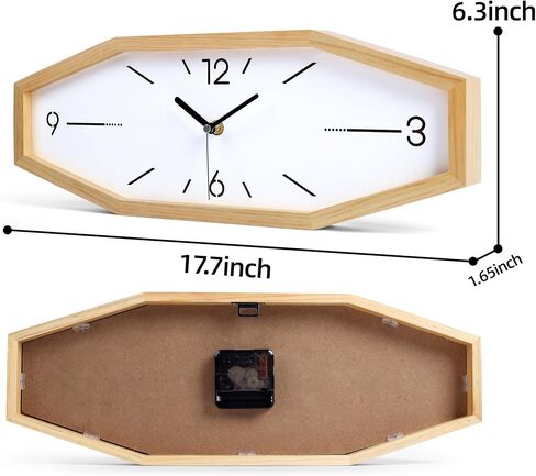 DaguyS Wooden Retro Wall Clocks, 18 Inches Square Clocks Rectangular Wall Clock Battery Operated Silent Non-Ticking, for Kitchen Living Room Office Home Desk Bedroom (Brown) in Kuwait