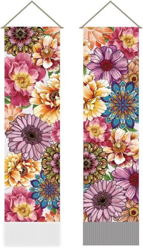 AHANDMAKER 2 Pcs Colorful Floral Tapestry, Peony Long Vertical Tapestry Wall Hanging, Bohemia Tassel Tapestry Wall Tapestry Mystic Aesthetic Tapestry for Bedroom and Living Room(45.7x13 Inch) in Saudi Arabia