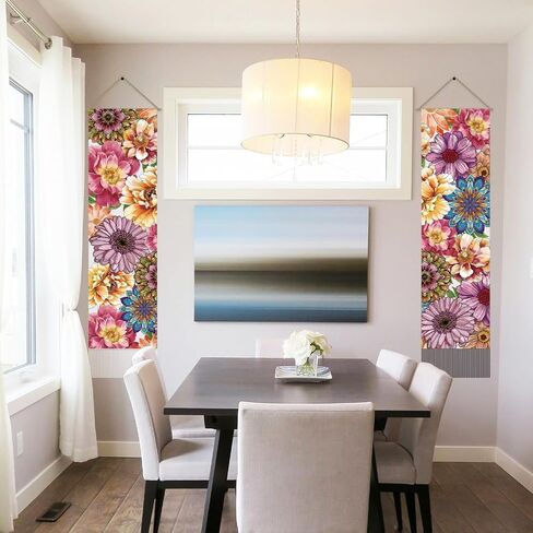 AHANDMAKER 2 Pcs Colorful Floral Tapestry, Peony Long Vertical Tapestry Wall Hanging, Bohemia Tassel Tapestry Wall Tapestry Mystic Aesthetic Tapestry for Bedroom and Living Room(45.7x13 Inch) in Saudi Arabia