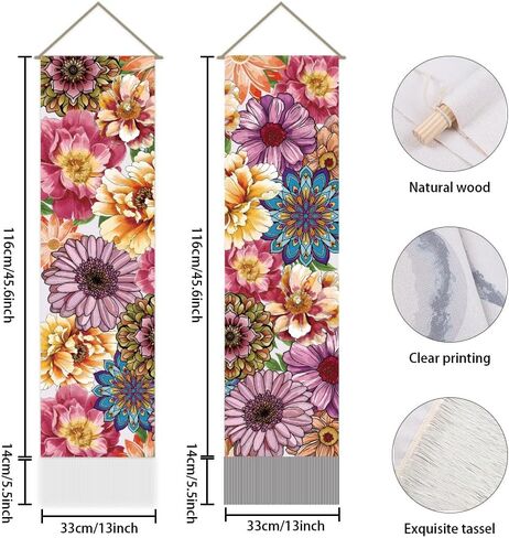 AHANDMAKER 2 Pcs Colorful Floral Tapestry, Peony Long Vertical Tapestry Wall Hanging, Bohemia Tassel Tapestry Wall Tapestry Mystic Aesthetic Tapestry for Bedroom and Living Room(45.7x13 Inch) in Saudi Arabia