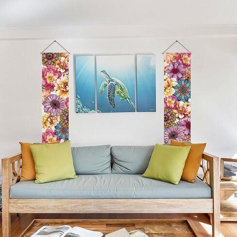 AHANDMAKER 2 Pcs Colorful Floral Tapestry, Peony Long Vertical Tapestry Wall Hanging, Bohemia Tassel Tapestry Wall Tapestry Mystic Aesthetic Tapestry for Bedroom and Living Room(45.7x13 Inch) in Saudi Arabia