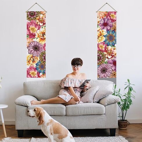 AHANDMAKER 2 Pcs Colorful Floral Tapestry, Peony Long Vertical Tapestry Wall Hanging, Bohemia Tassel Tapestry Wall Tapestry Mystic Aesthetic Tapestry for Bedroom and Living Room(45.7x13 Inch) in Saudi Arabia
