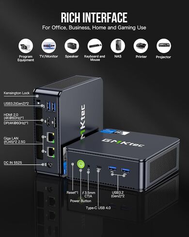 GMKtec Mini PC Preinstalled Windows 11 Pro Intel Core i7-1195G7 (Turbo 5.0 GHz) 512GB SSD 16GB DDR4, Desktop Mini Computers WiFi 6, USB3.2, BT 5.2, DP, HDMI, RJ45 2.5G M2 Pro Black in Kuwait