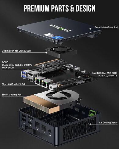 GMKtec Mini PC Preinstalled Windows 11 Pro Intel Core i7-1195G7 (Turbo 5.0 GHz) 512GB SSD 16GB DDR4, Desktop Mini Computers WiFi 6, USB3.2, BT 5.2, DP, HDMI, RJ45 2.5G M2 Pro Black in Kuwait
