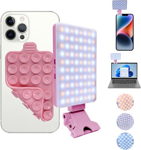 Content Creator Essentials: 80 LED Rechargeable Selfie Light & Double-Sided Silicone Suction Phone Mount - Perfect for iPhone, Android, TikTok, Makeup, Live Streaming, Vlogs (White) in Saudi Arabia
