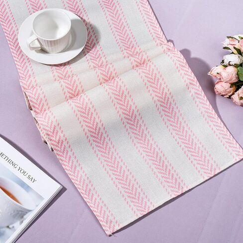 RUSPEPA Table Runner with Black and White Stripe Linen Table Runner for Everyday Use, Kitchen, Dining, Party Table - 13 x 72 Inches - Black and White in Saudi Arabia