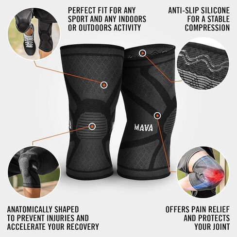 Mava Sports Knee Compression Sleeve Support for Men and Women - Perfect for Powerlifting, Weightlifting, Running, Gym Workout, Squats and Pain Relief in Saudi Arabia
