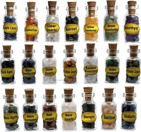 Witchcraft Supplies Kit of Crystals and Healing Stones - 26 Pack Wiccan Supplies : 21 Mini Crystal Bottles for Witchy Gift with High Energy Chakra Crystals Spell Jars + 5 Crystal Grids in Saudi Arabia