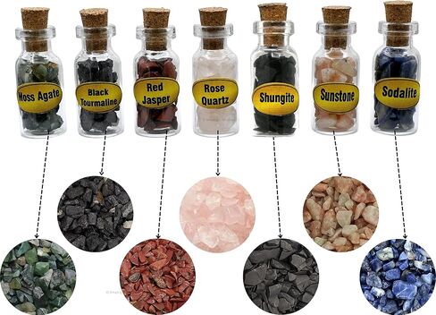 Witchcraft Supplies Kit of Crystals and Healing Stones - 26 Pack Wiccan Supplies : 21 Mini Crystal Bottles for Witchy Gift with High Energy Chakra Crystals Spell Jars + 5 Crystal Grids in Saudi Arabia