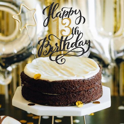 1 Pack Happy 11th Birthday Cake Topper Glitter Black Gold Birthday Cake Decoration 11 Fabulous Cake Decoration Hello 11 Cheer to 11th Birthday Party Decoration Supplies in Saudi Arabia
