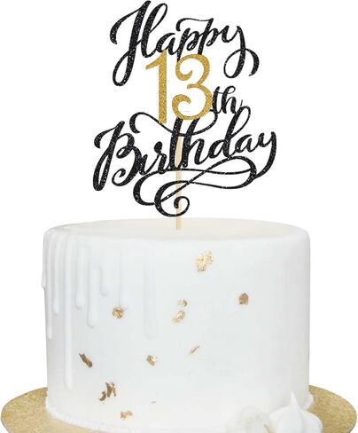 1 Pack Happy 11th Birthday Cake Topper Glitter Black Gold Birthday Cake Decoration 11 Fabulous Cake Decoration Hello 11 Cheer to 11th Birthday Party Decoration Supplies in Saudi Arabia