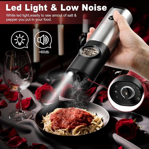 Rechargeable Electric Salt and Pepper Grinder Set, Automatic Spice Mill Shakers with Built in LED Lights, Adjustable Coarseness, Stainless Steel, Large Capacity, Automatic LED Light in Saudi Arabia