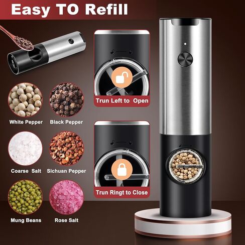 Rechargeable Electric Salt and Pepper Grinder Set, Automatic Spice Mill Shakers with Built in LED Lights, Adjustable Coarseness, Stainless Steel, Large Capacity, Automatic LED Light in Saudi Arabia